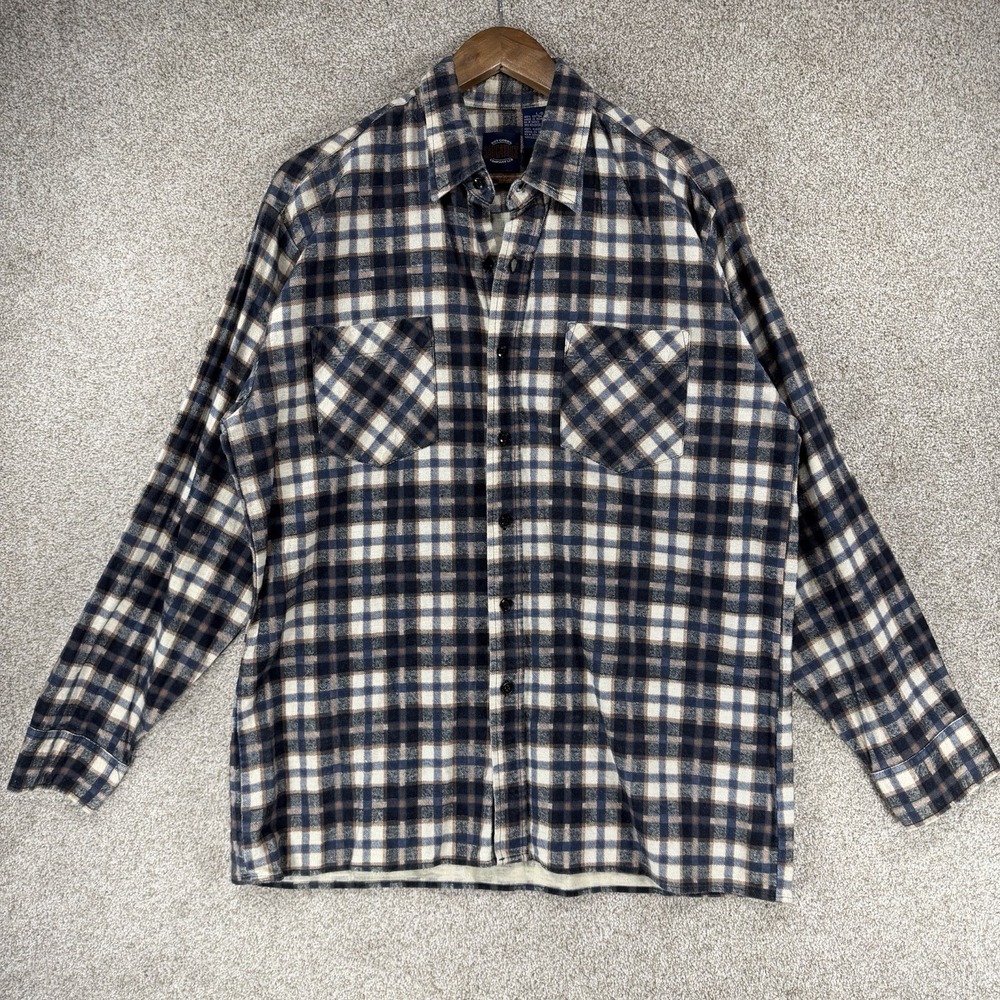 Saugatuck Drygoods Company Shirt L‎ Blue Plaid Heavy Flannel Lumber Jack Casual
